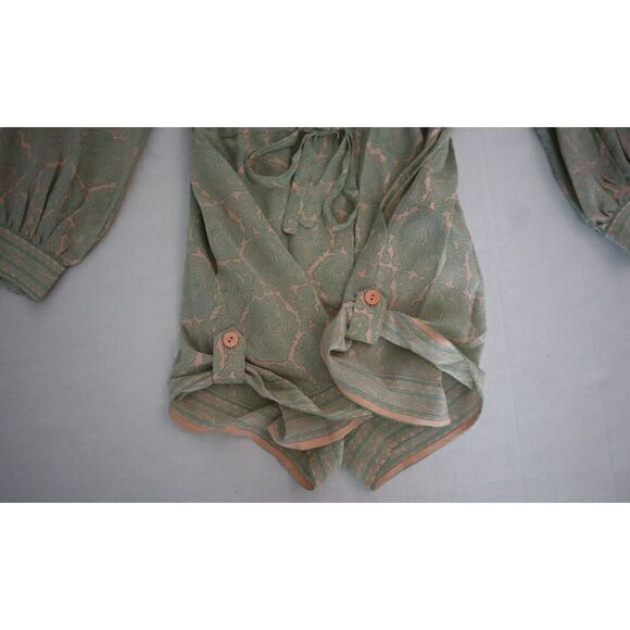 Joie 8902OP00925 Women's Sz M Green/Peach Long Sleeve Silk Romper - Picture 12 of 14